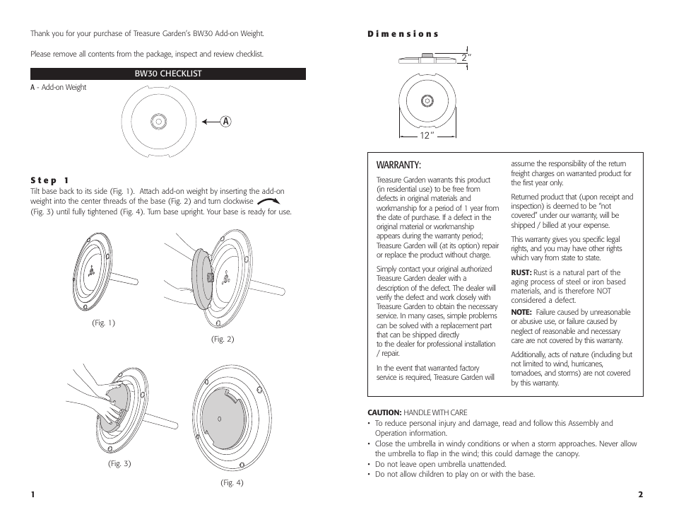 Treasure Garden BW30 Add-on Weight User Manual | Page 3 / 4