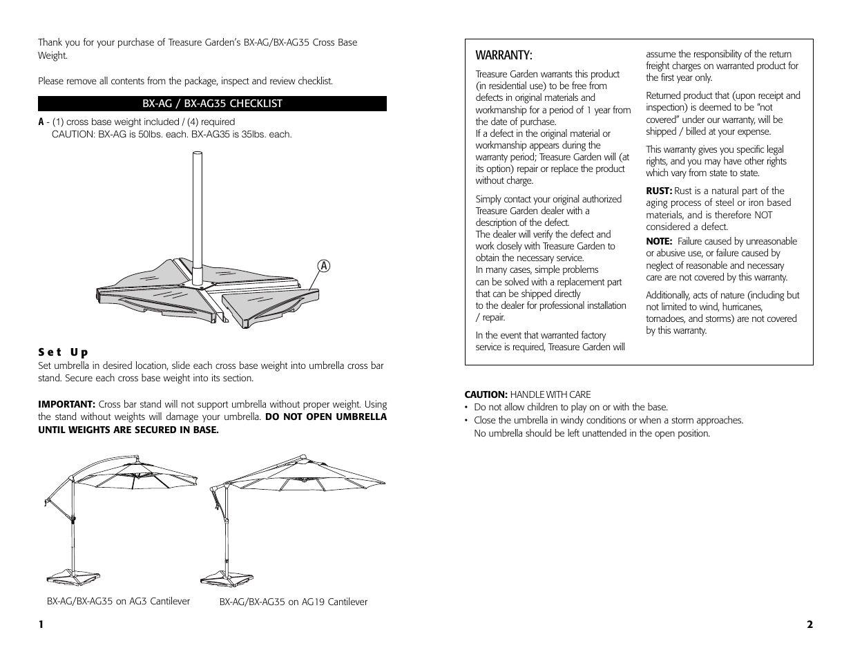 Warranty | Treasure Garden BX-AG Cross Base Weights User Manual | Page 2 / 4