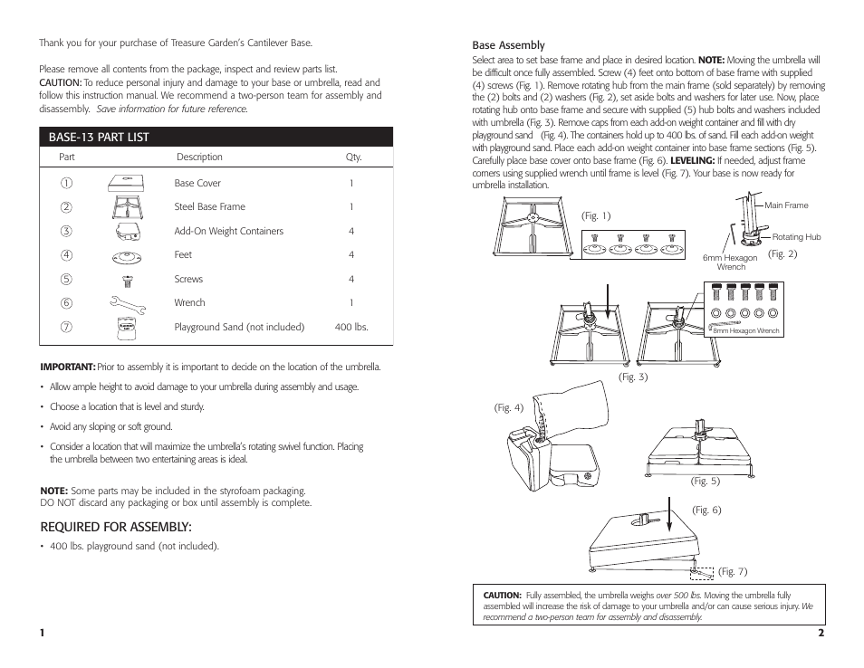 Required for assembly | Treasure Garden BASE-13 User Manual | Page 2 / 4