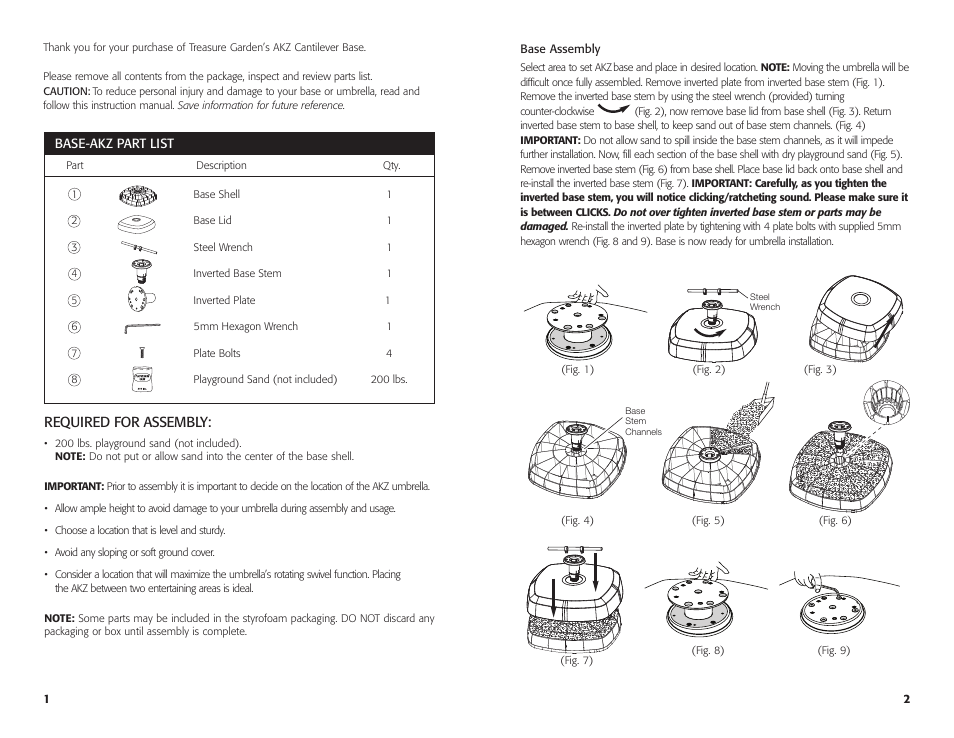 Required for assembly | Treasure Garden BASE-AKZ User Manual | Page 2 / 4