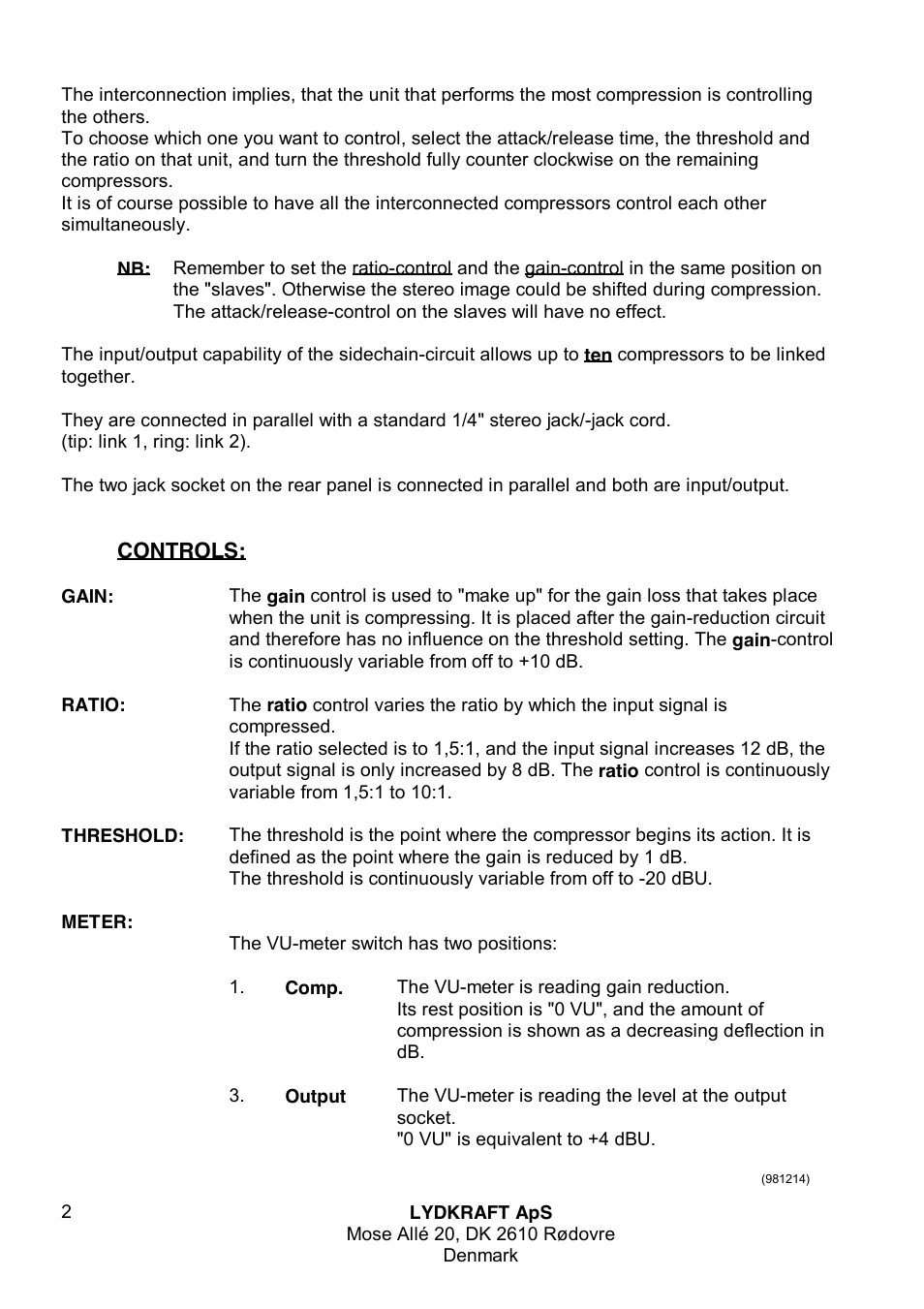 Tube Tech CL 2A Dual Opto Compressor User Manual | Page 2 / 7