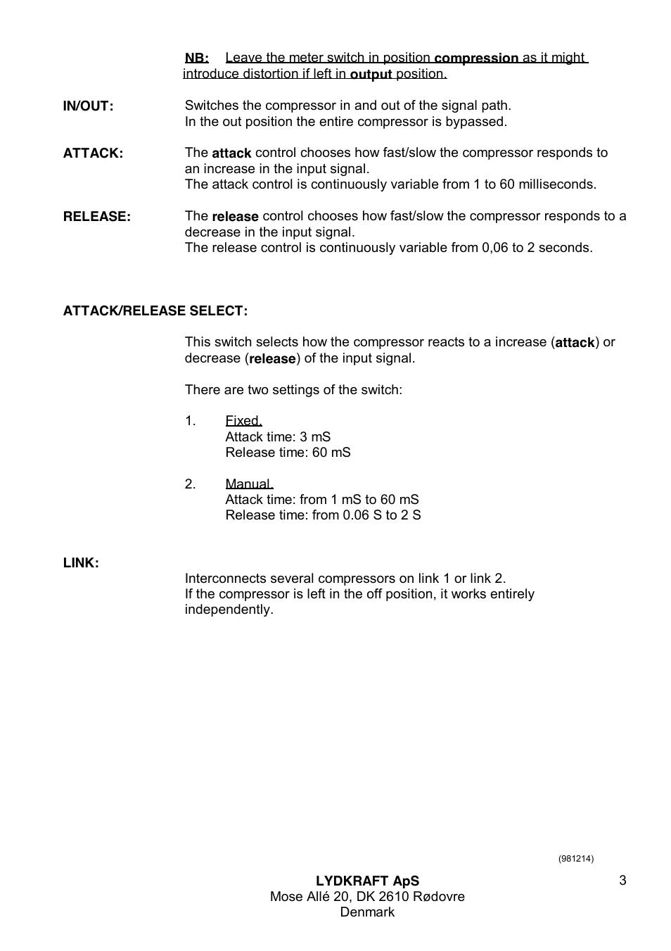 Tube Tech CL 2A Dual Opto Compressor User Manual | Page 3 / 7