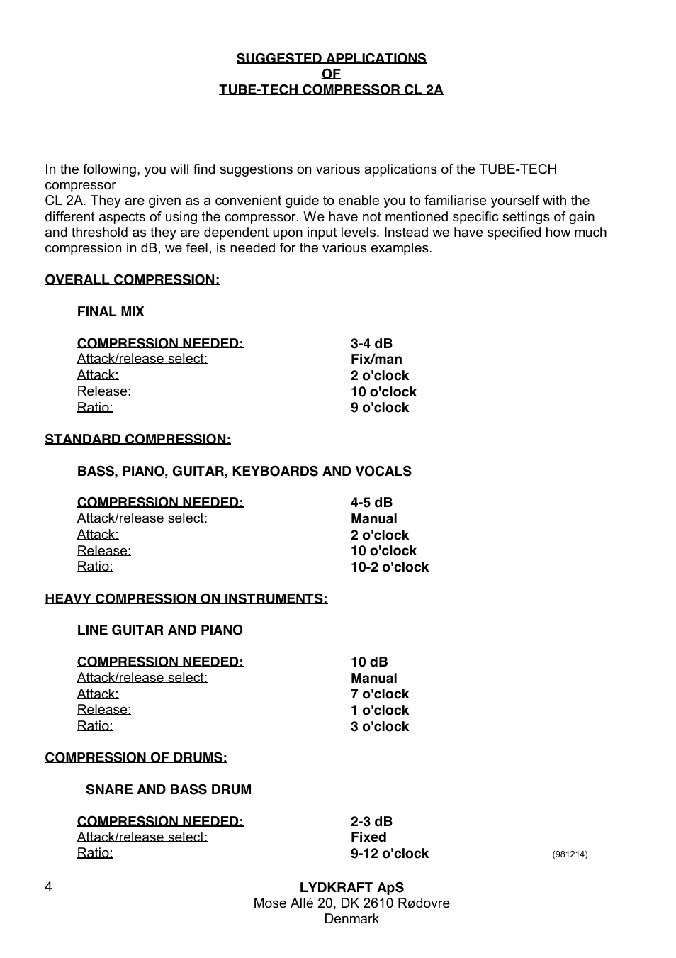 Tube Tech CL 2A Dual Opto Compressor User Manual | Page 4 / 7