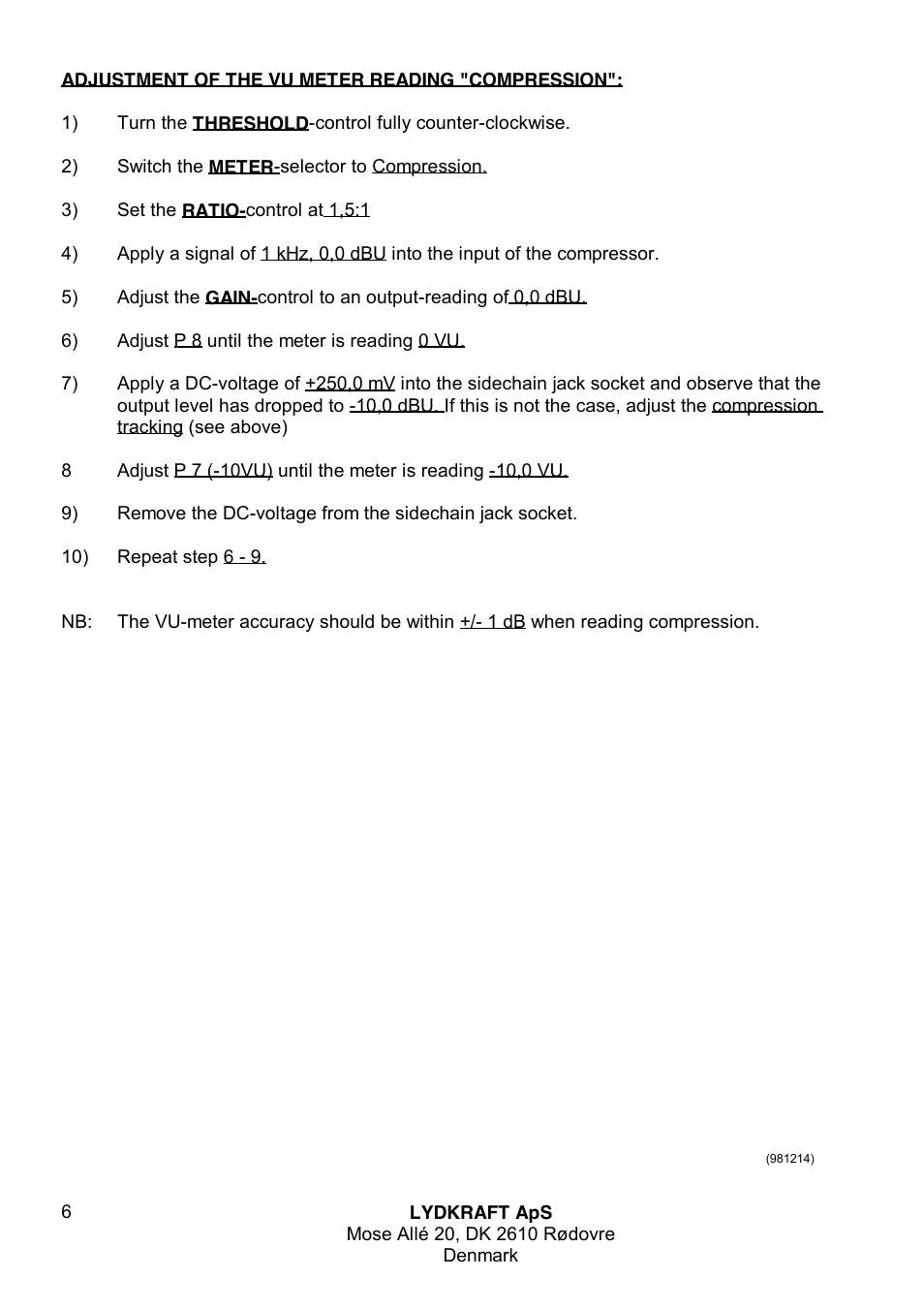 Tube Tech CL 2A Dual Opto Compressor User Manual | Page 6 / 7