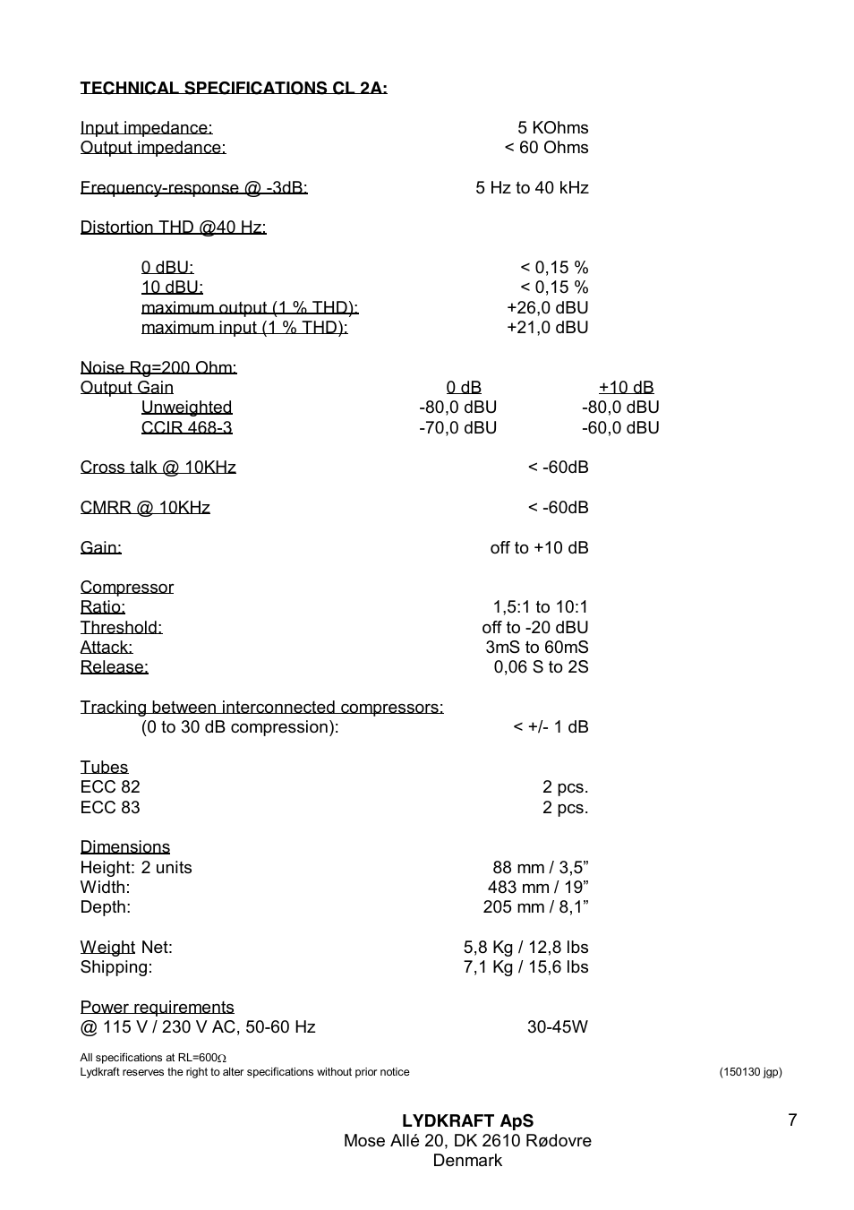 Tube Tech CL 2A Dual Opto Compressor User Manual | Page 7 / 7