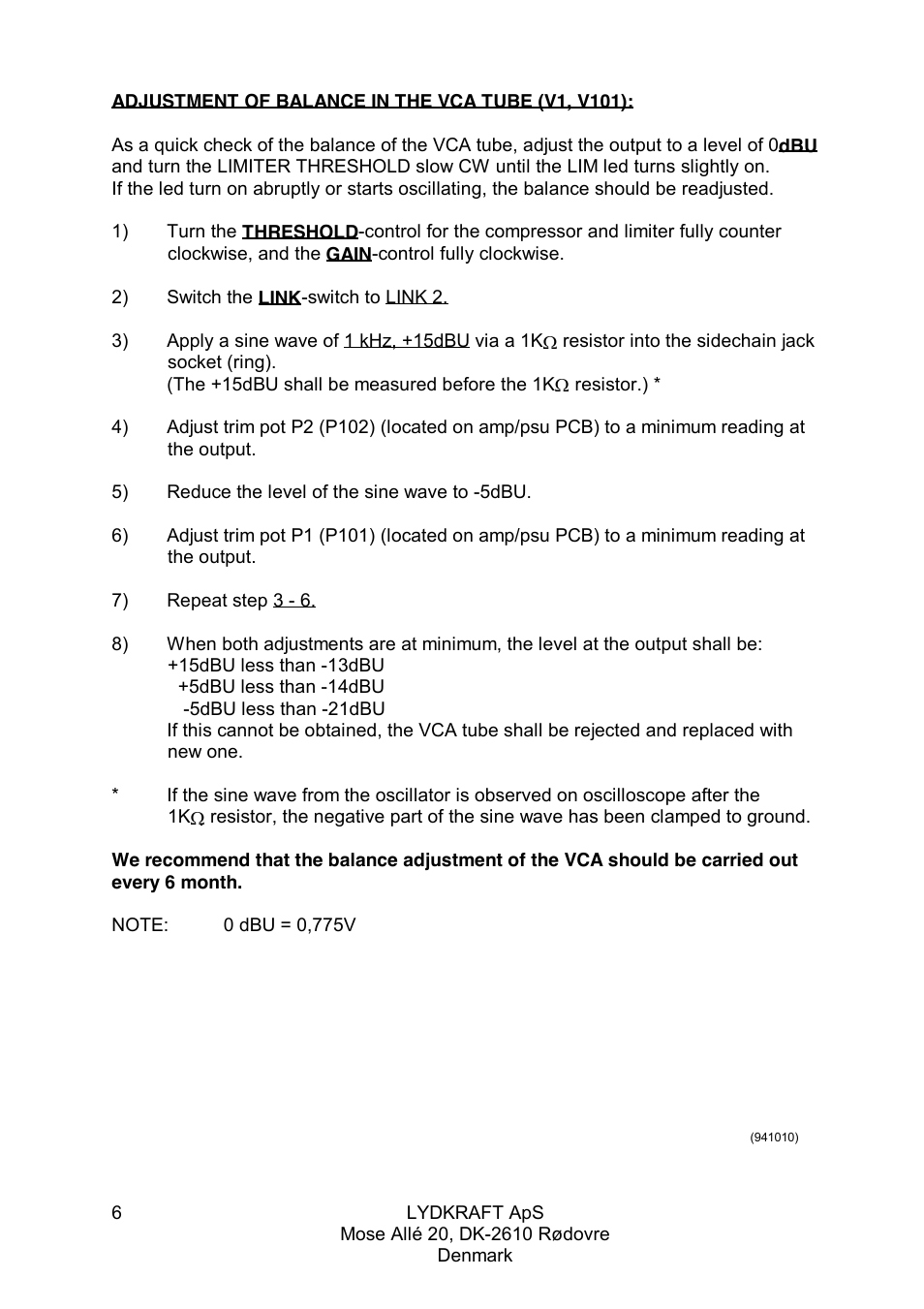 Tube Tech LCA 2B Dual Channel Tube VCA Compressor User Manual | Page 6 / 8