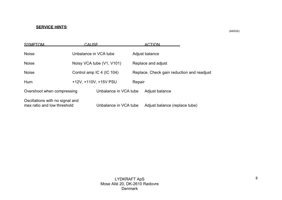 Tube Tech LCA 2B Dual Channel Tube VCA Compressor User Manual | Page 8 / 8