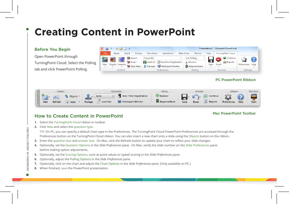 Creating content in powerpoint, How to create content in powerpoint | Turning Technologies TurningPoint Cloud User Manual | Page 14 / 28