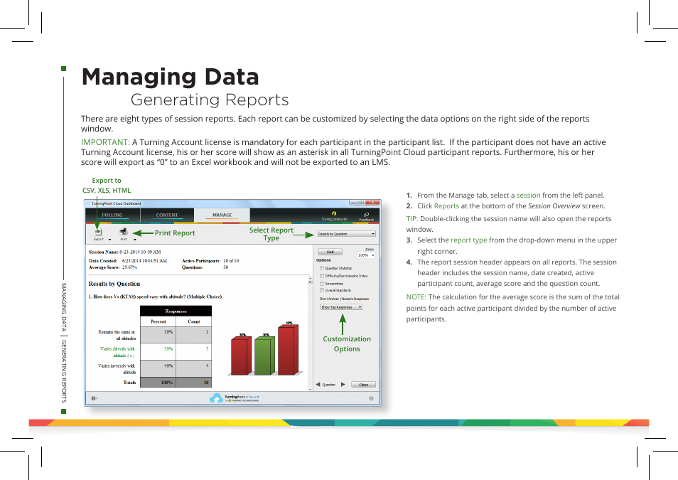 Managing data, Generating reports | Turning Technologies TurningPoint Cloud User Manual | Page 16 / 28