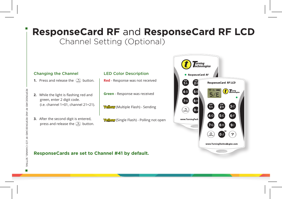 Responsecard rf and responsecard rf lcd, Channel setting (optional) | Turning Technologies TurningPoint Cloud User Manual | Page 26 / 28