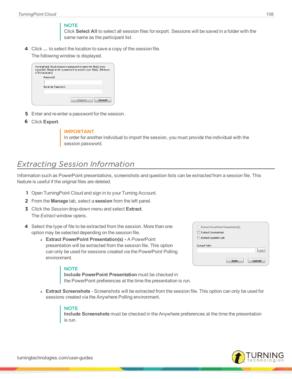 Extracting session information, Extracting session, Information | Turning Technologies TurningPoint Cloud User Manual | Page 108 / 148