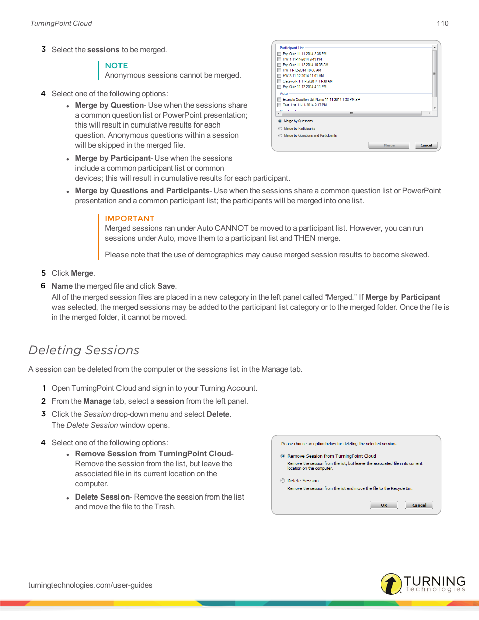 Deleting sessions | Turning Technologies TurningPoint Cloud User Manual | Page 110 / 148