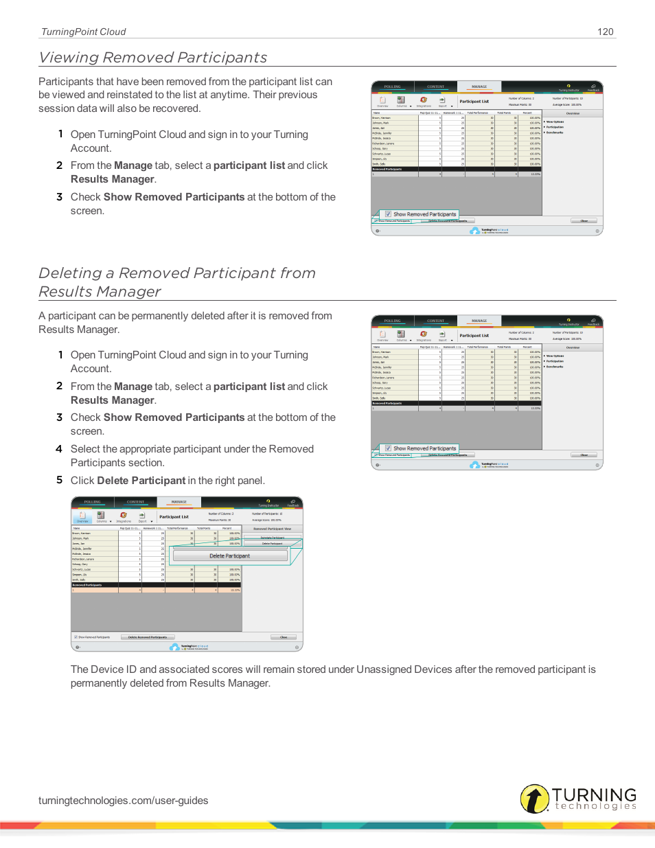 Viewing removed participants | Turning Technologies TurningPoint Cloud User Manual | Page 120 / 148