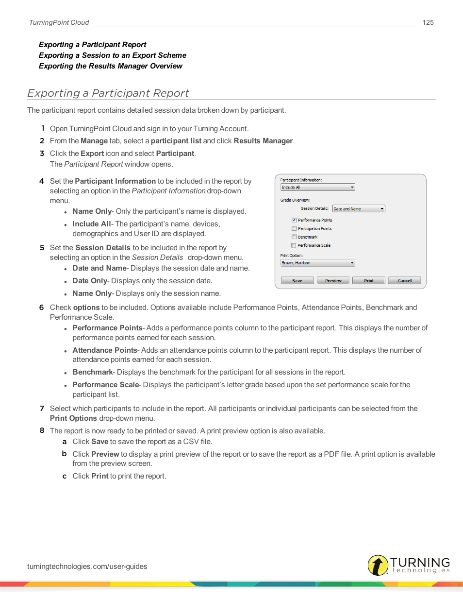 Exporting a participant report | Turning Technologies TurningPoint Cloud User Manual | Page 125 / 148