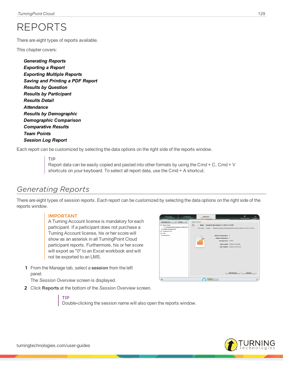 Reports, Generating reports | Turning Technologies TurningPoint Cloud User Manual | Page 129 / 148