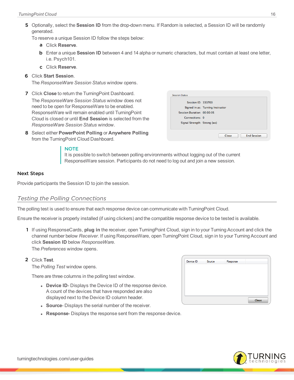 Testing the polling connections | Turning Technologies TurningPoint Cloud User Manual | Page 16 / 148