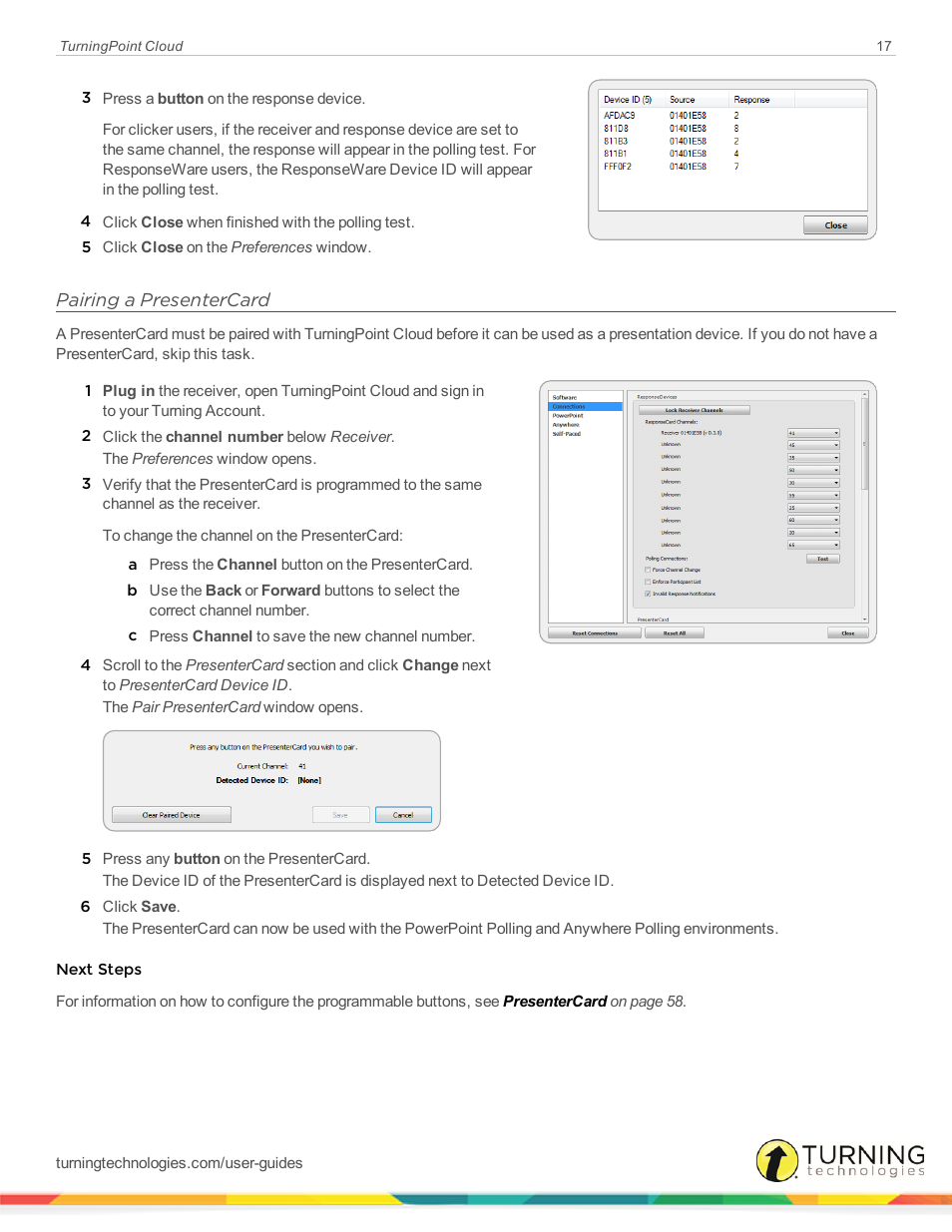 Pairing a presentercard | Turning Technologies TurningPoint Cloud User Manual | Page 17 / 148