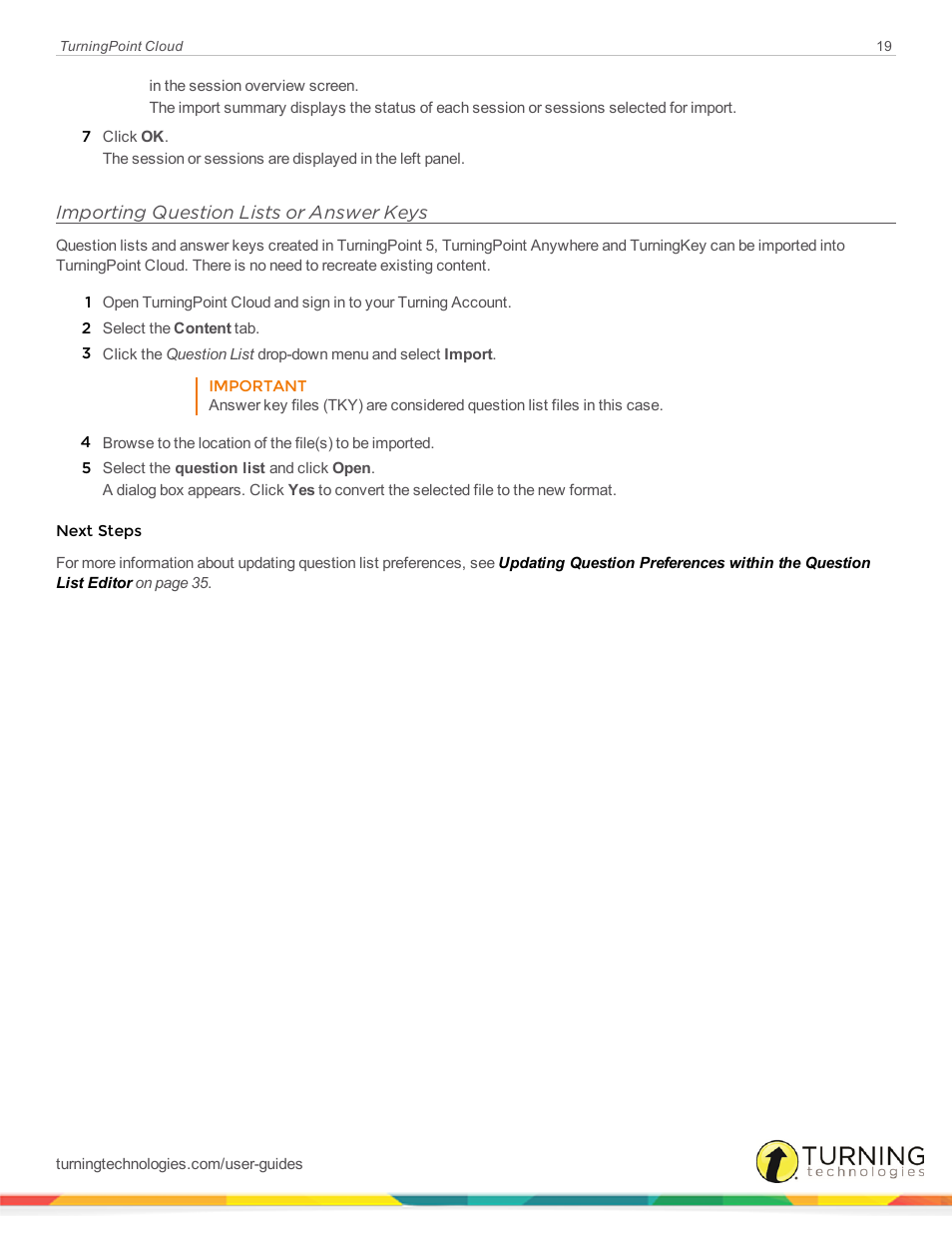 Importing question lists or answer keys | Turning Technologies TurningPoint Cloud User Manual | Page 19 / 148