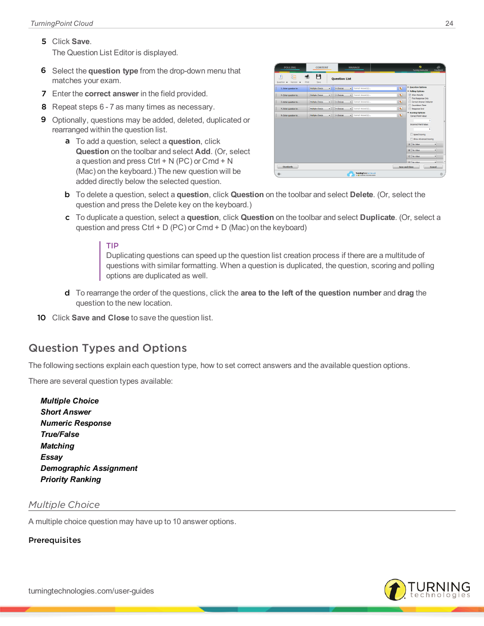 Question types and options, Multiple choice | Turning Technologies TurningPoint Cloud User Manual | Page 24 / 148