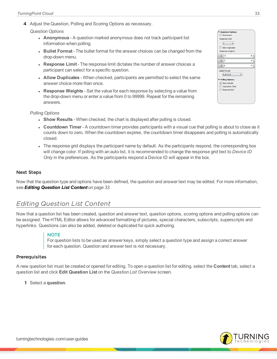 Editing question list content | Turning Technologies TurningPoint Cloud User Manual | Page 33 / 148