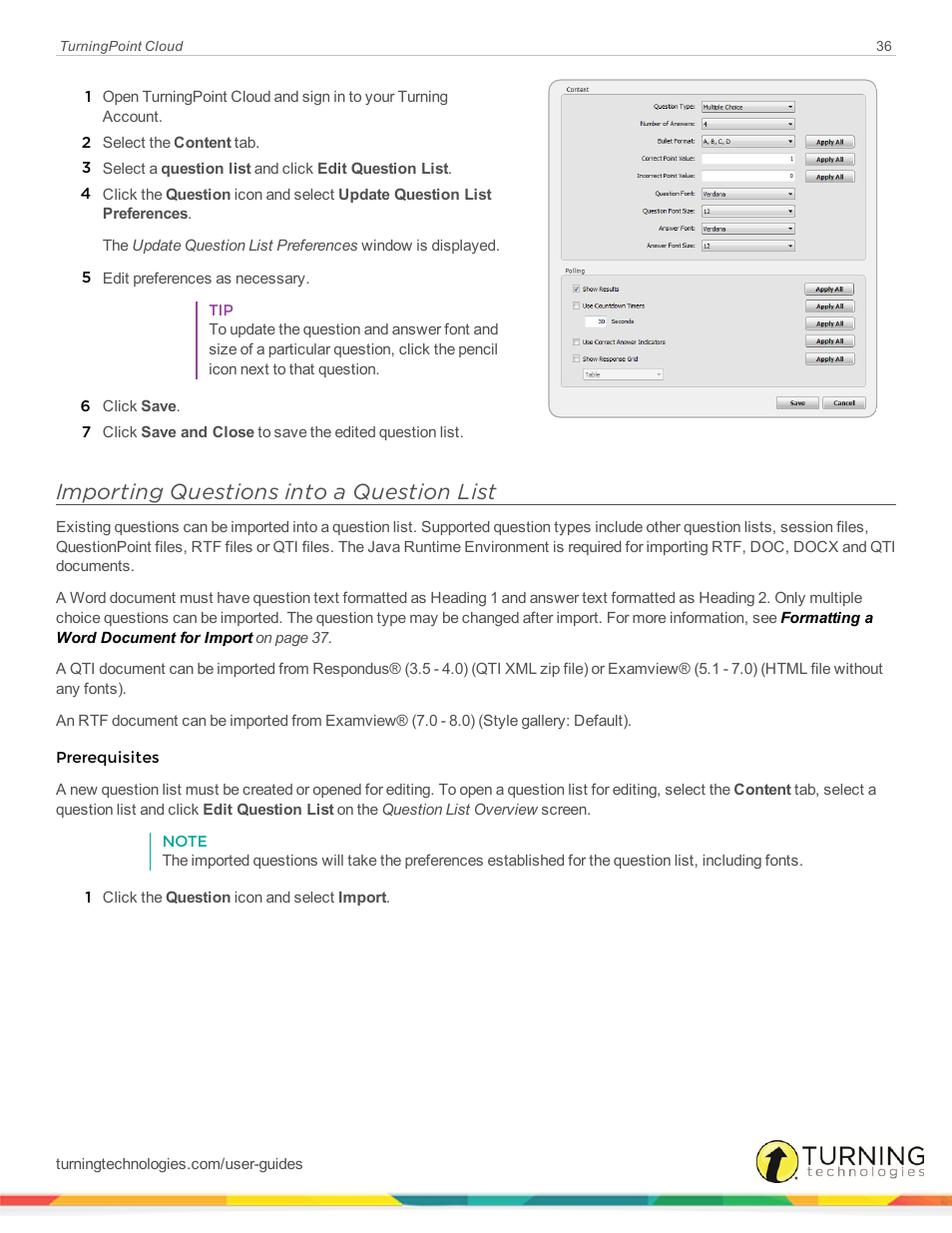 Importing questions into a question list | Turning Technologies TurningPoint Cloud User Manual | Page 36 / 148