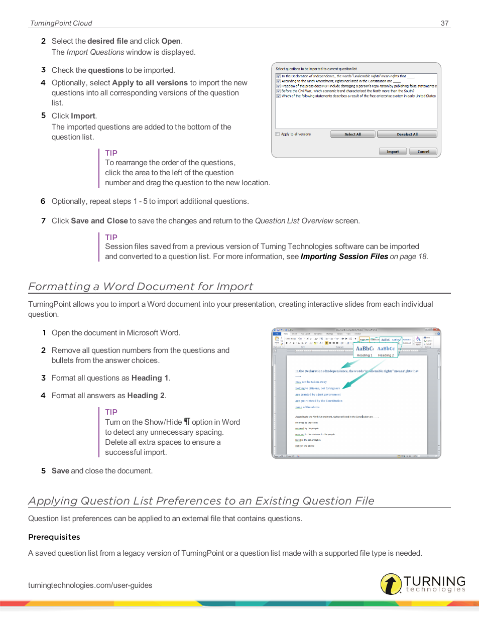 Formatting a word document for import | Turning Technologies TurningPoint Cloud User Manual | Page 37 / 148