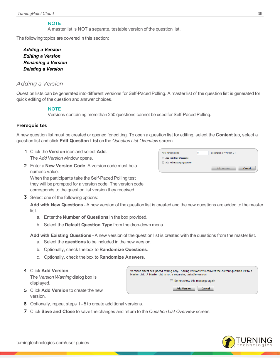 Adding a version | Turning Technologies TurningPoint Cloud User Manual | Page 39 / 148