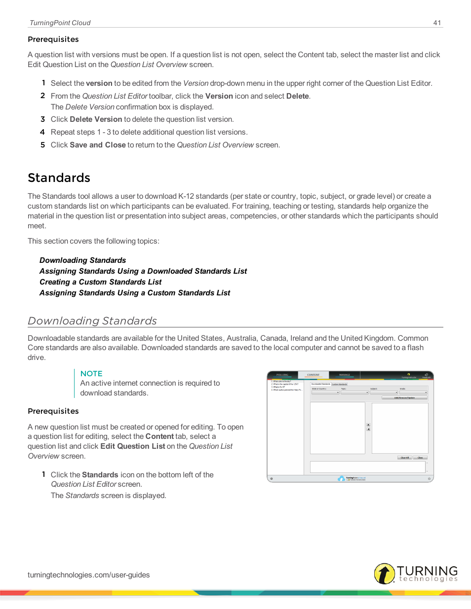Standards, Downloading standards | Turning Technologies TurningPoint Cloud User Manual | Page 41 / 148