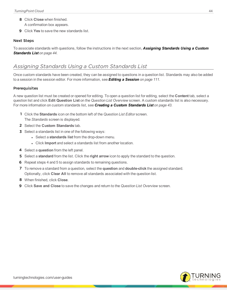 Assigning standards using a custom standards list | Turning Technologies TurningPoint Cloud User Manual | Page 44 / 148