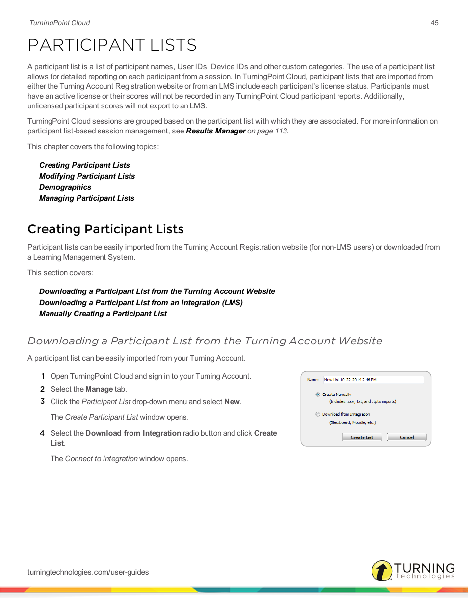 Participant lists, Creating participant lists | Turning Technologies TurningPoint Cloud User Manual | Page 45 / 148