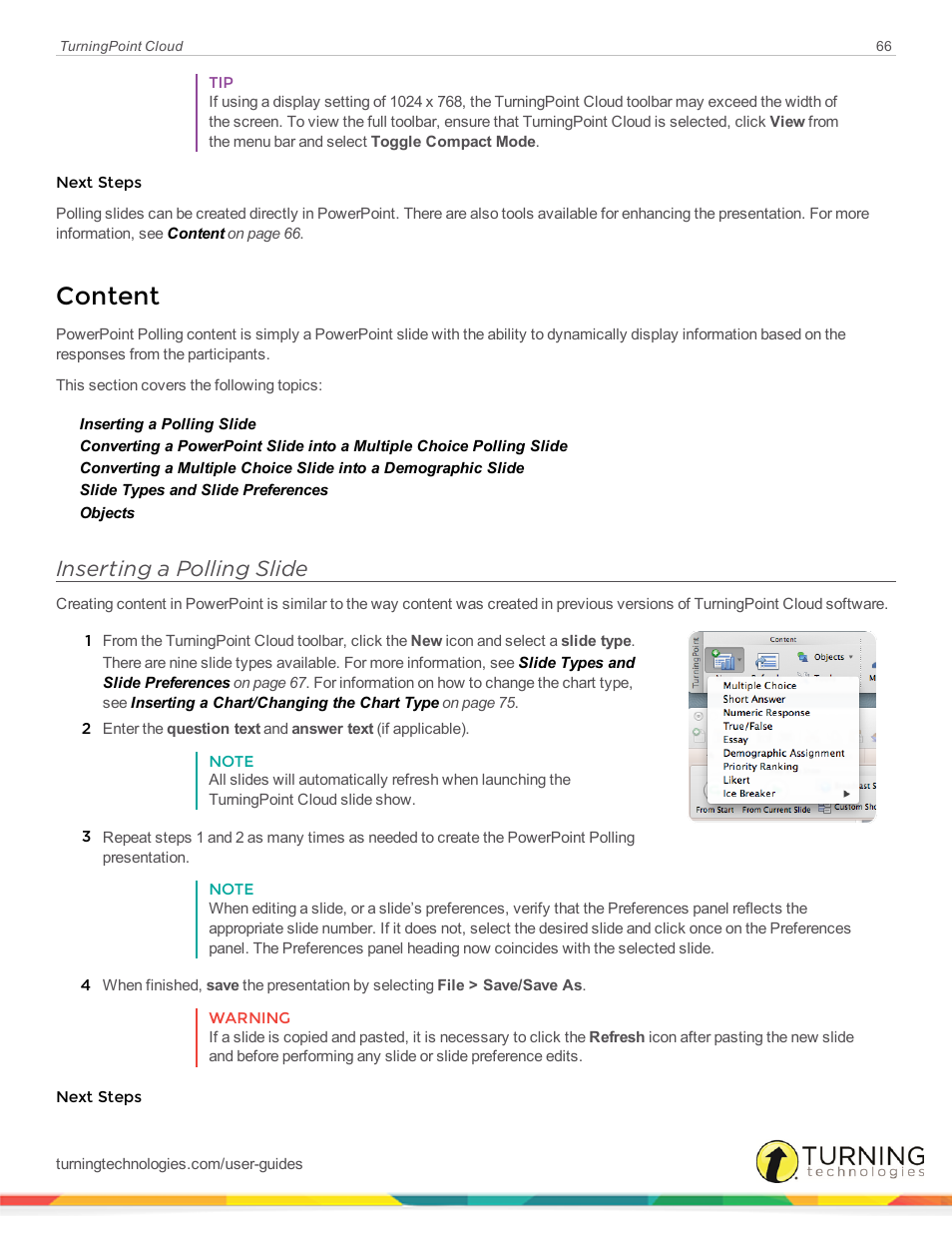 Content, Inserting a polling slide | Turning Technologies TurningPoint Cloud User Manual | Page 66 / 148