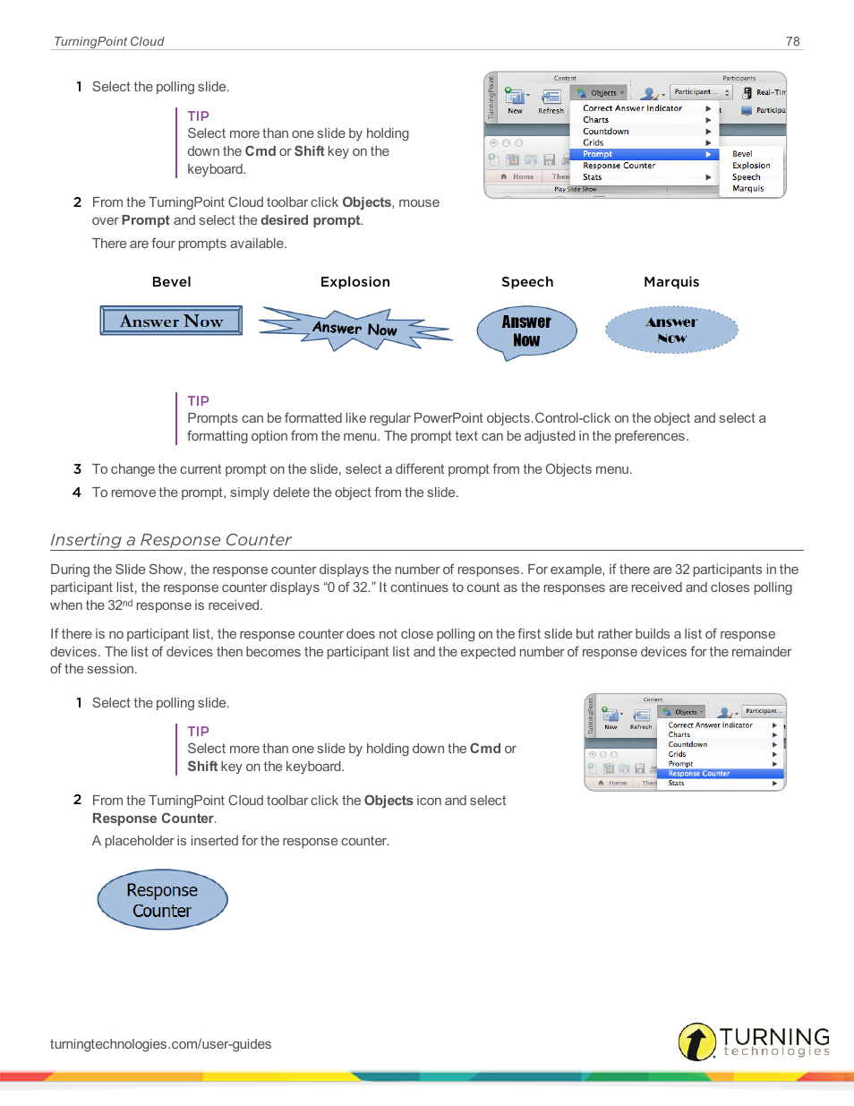 Inserting a response counter | Turning Technologies TurningPoint Cloud User Manual | Page 78 / 148