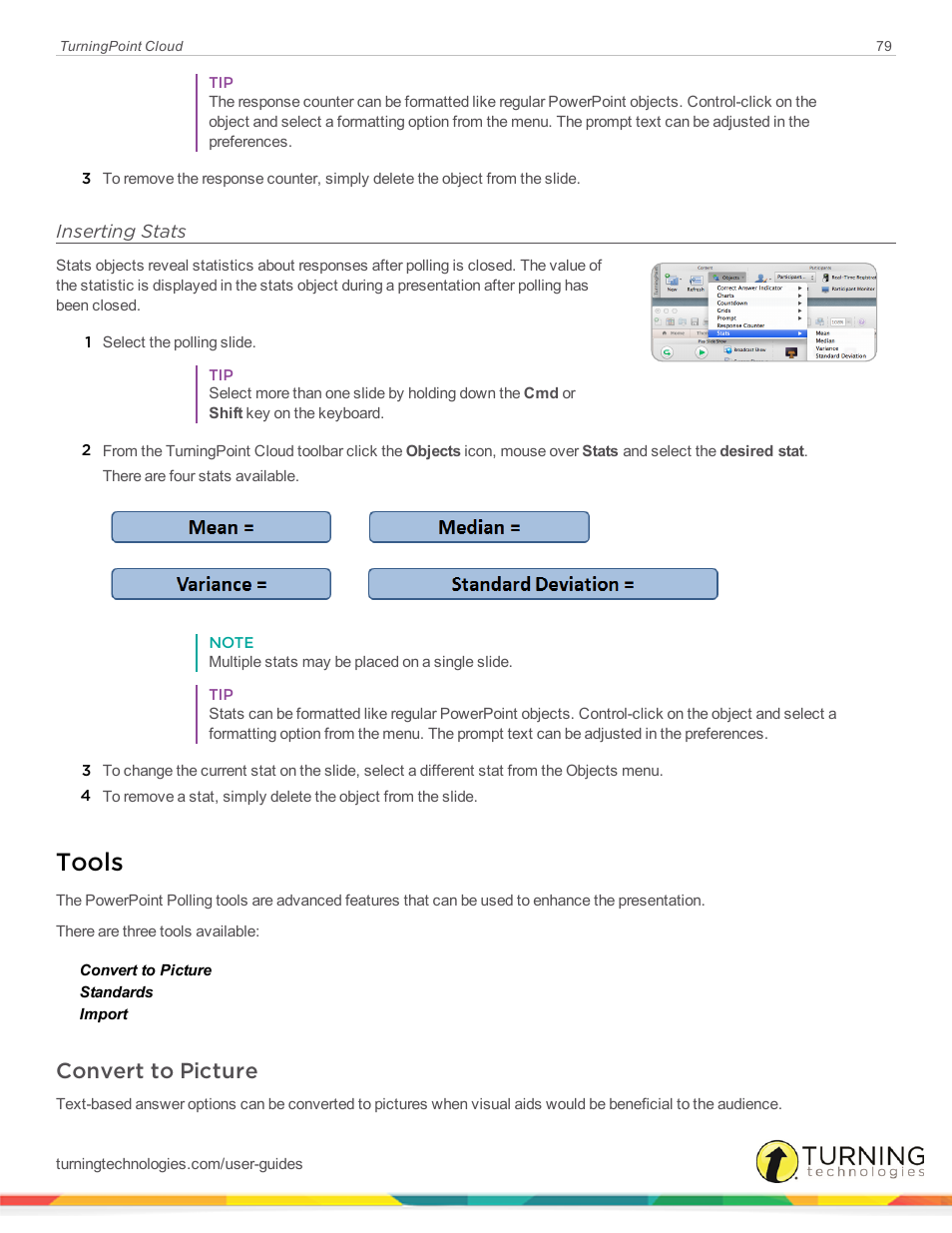 Inserting stats, Tools, Convert to picture | Turning Technologies TurningPoint Cloud User Manual | Page 79 / 148