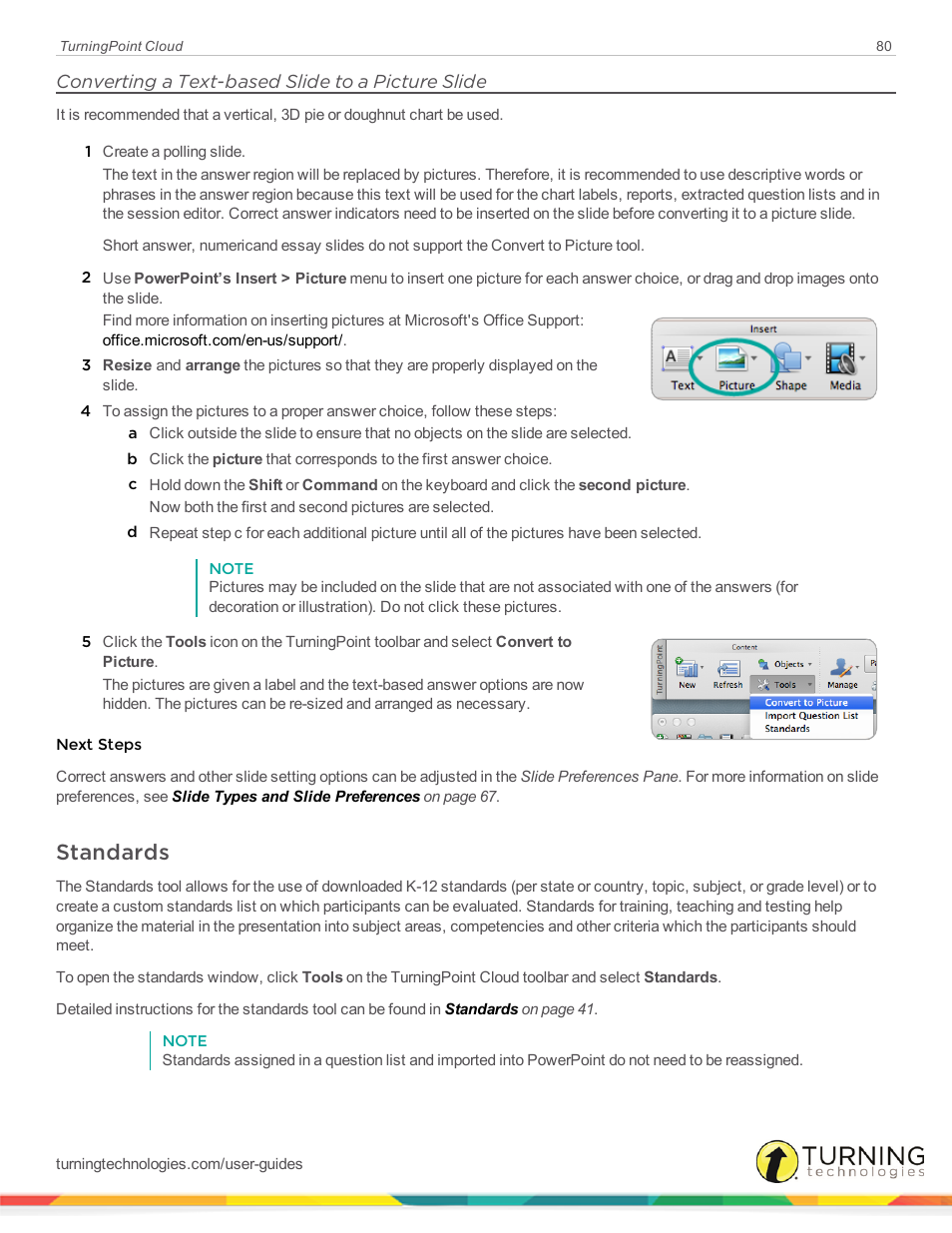 Converting a text-based slide to a picture slide, Standards | Turning Technologies TurningPoint Cloud User Manual | Page 80 / 148