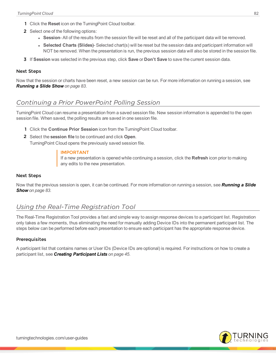 Continuing a prior powerpoint polling session, Using the real-time registration tool | Turning Technologies TurningPoint Cloud User Manual | Page 82 / 148