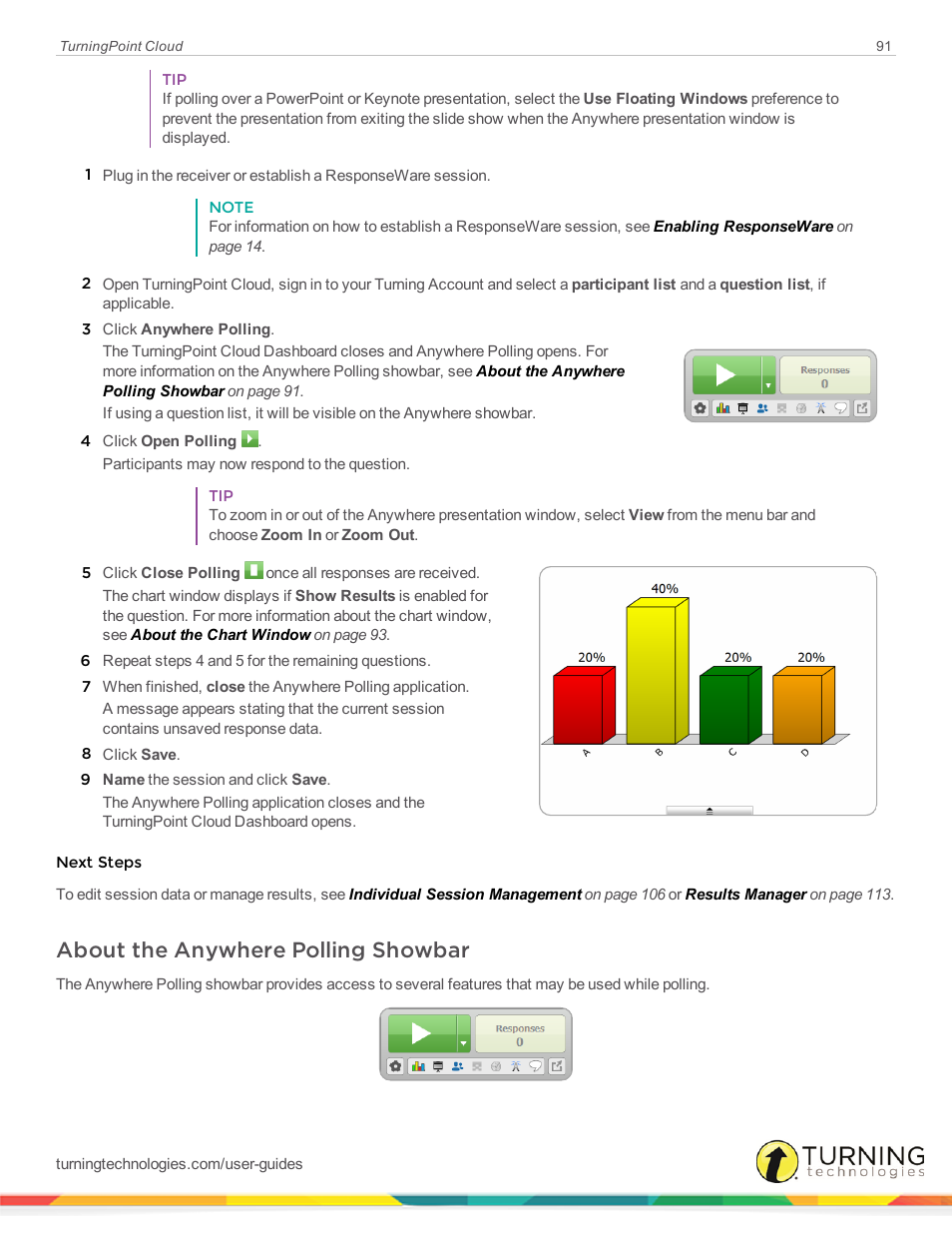 About the anywhere polling showbar | Turning Technologies TurningPoint Cloud User Manual | Page 91 / 148