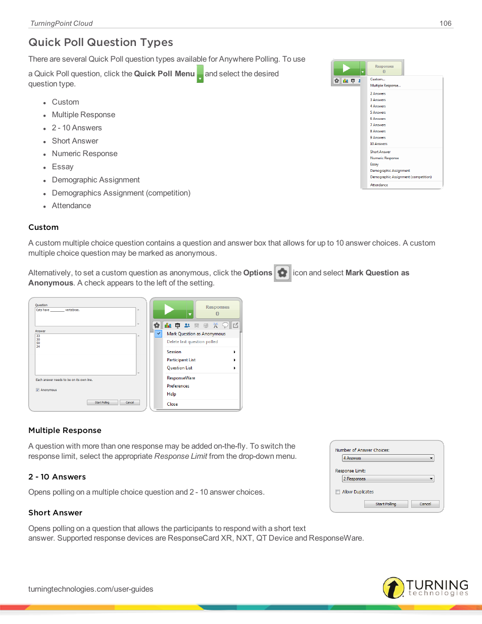 Quick poll question types | Turning Technologies TurningPoint Cloud User Manual | Page 106 / 161