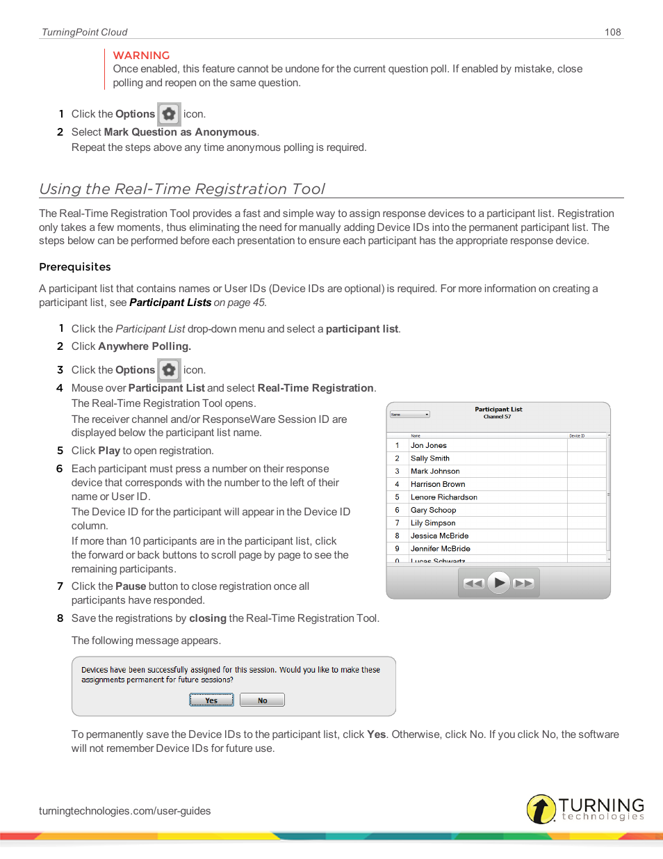 Using the real-time registration tool | Turning Technologies TurningPoint Cloud User Manual | Page 108 / 161
