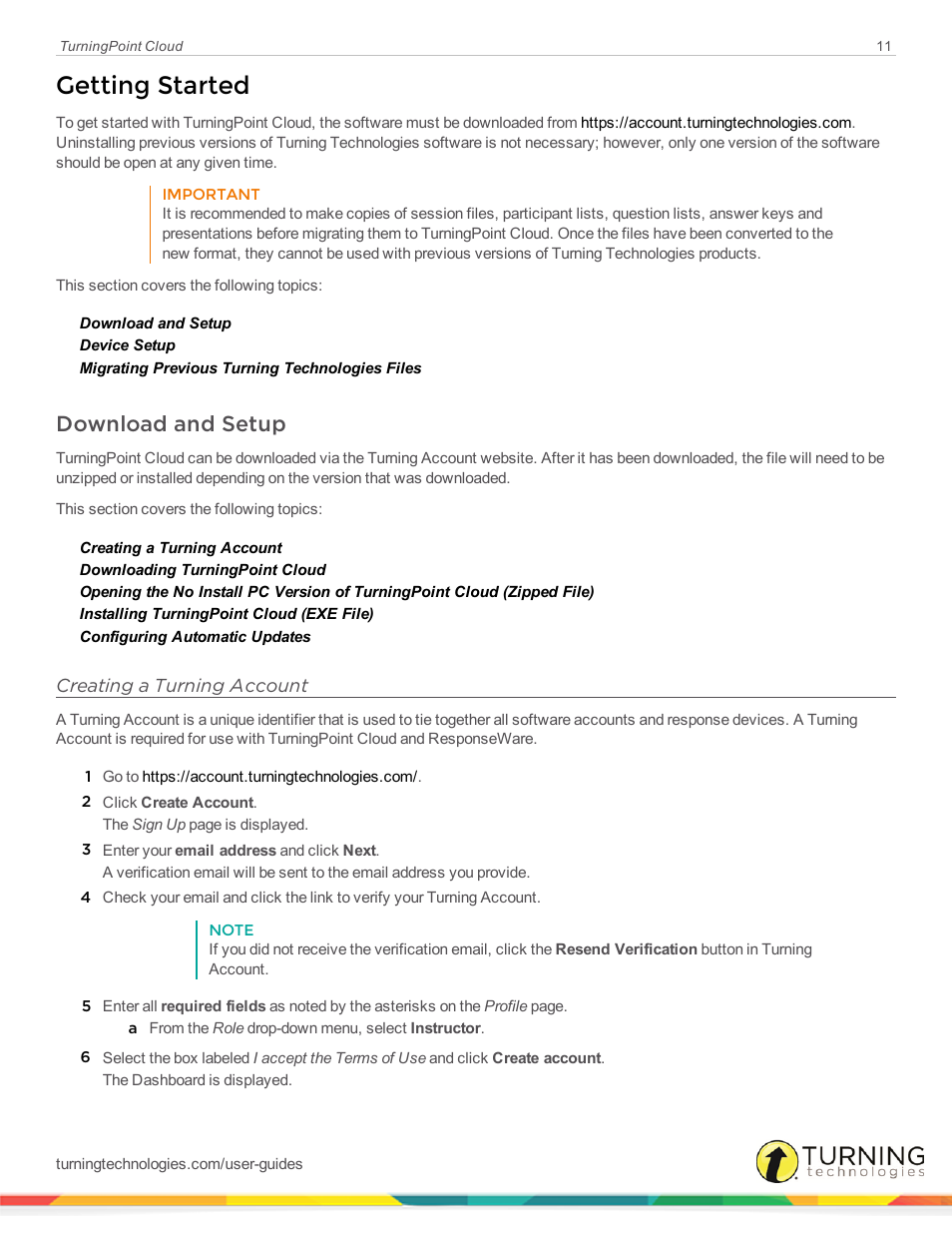 Getting started, Download and setup, Creating a turning account | Turning Technologies TurningPoint Cloud User Manual | Page 11 / 161