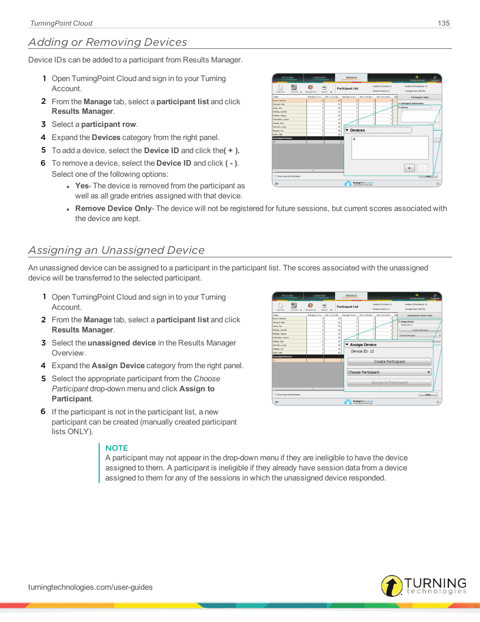 Adding or removing devices, Assigning an unassigned device | Turning Technologies TurningPoint Cloud User Manual | Page 135 / 161