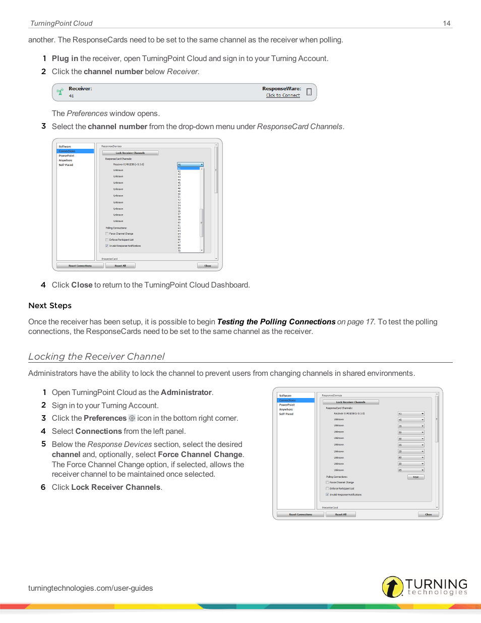 Locking the receiver channel | Turning Technologies TurningPoint Cloud User Manual | Page 14 / 161