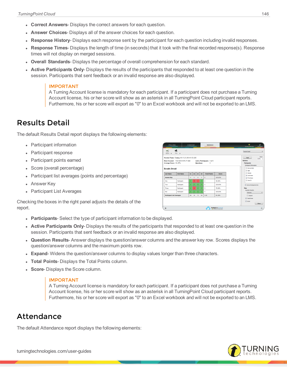 Results detail, Attendance | Turning Technologies TurningPoint Cloud User Manual | Page 146 / 161