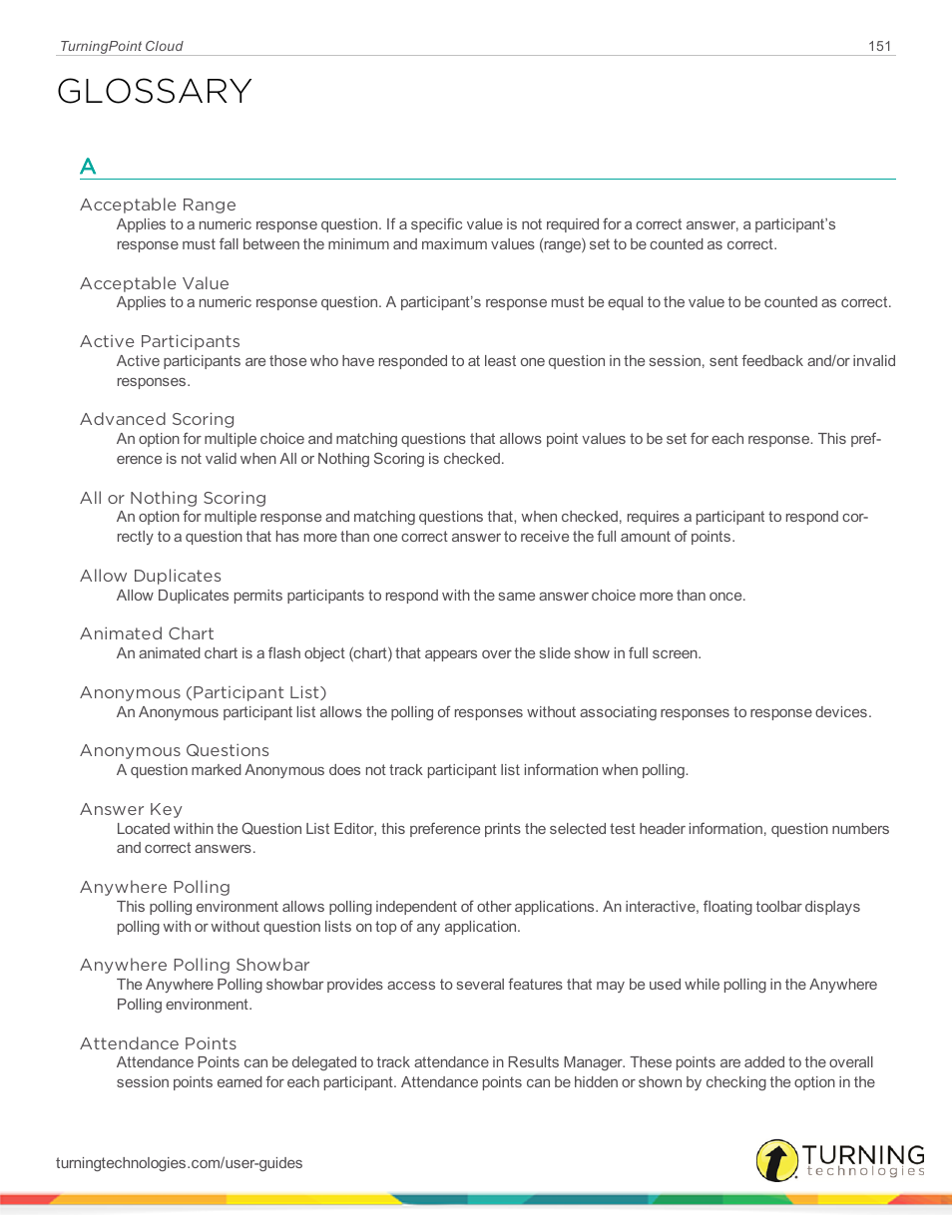 Glossary | Turning Technologies TurningPoint Cloud User Manual | Page 151 / 161