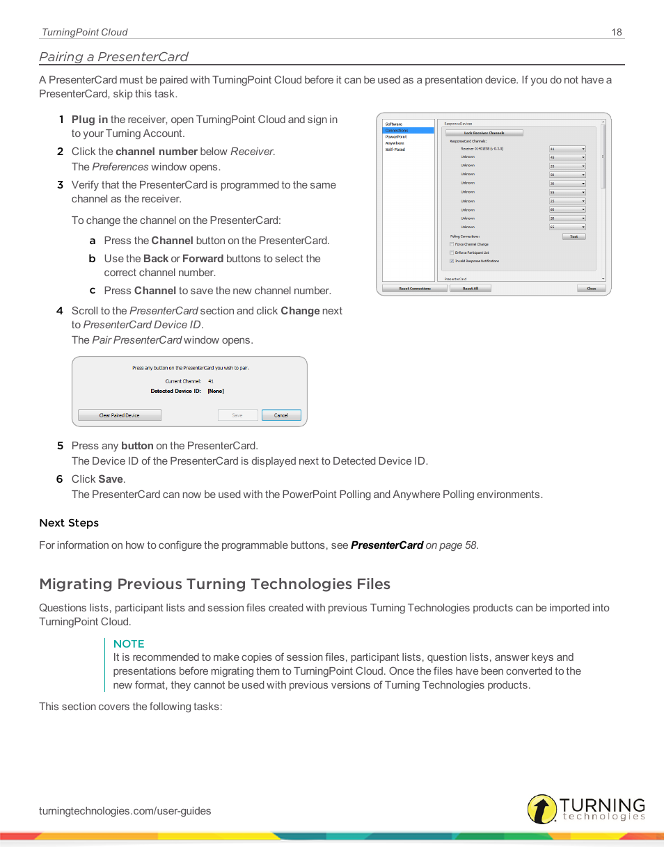 Pairing a presentercard, Migrating previous turning technologies files | Turning Technologies TurningPoint Cloud User Manual | Page 18 / 161