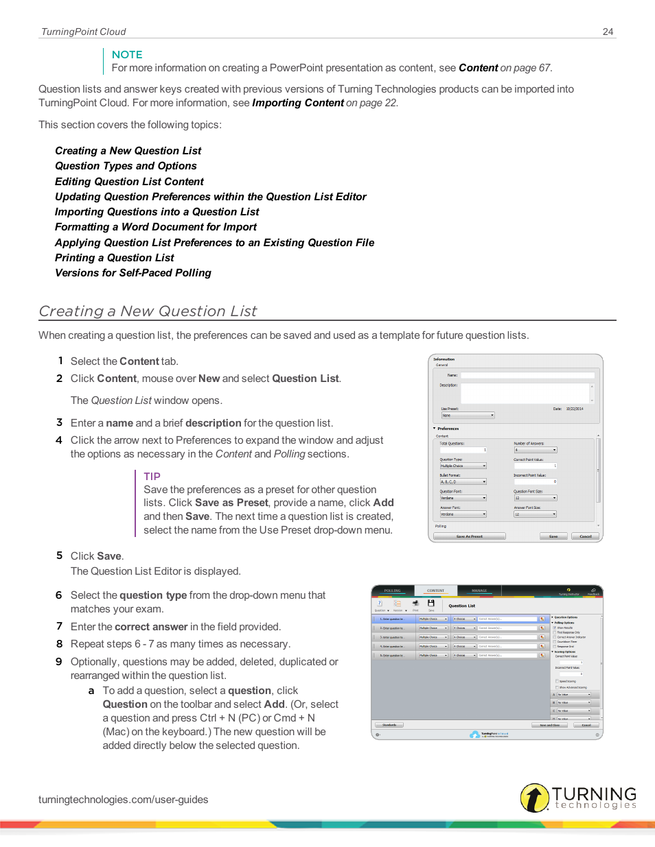 Creating a new question list | Turning Technologies TurningPoint Cloud User Manual | Page 24 / 161