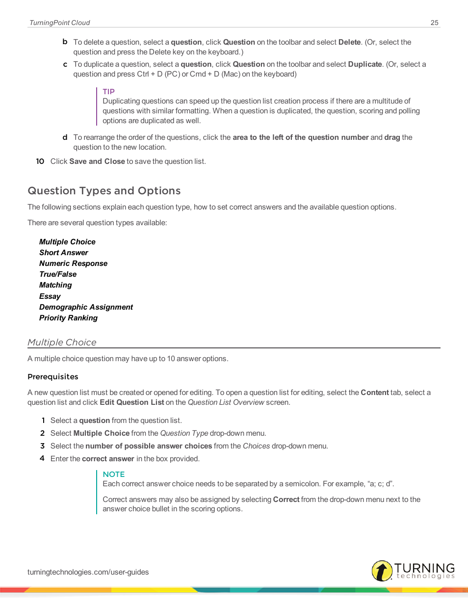 Question types and options, Multiple choice | Turning Technologies TurningPoint Cloud User Manual | Page 25 / 161