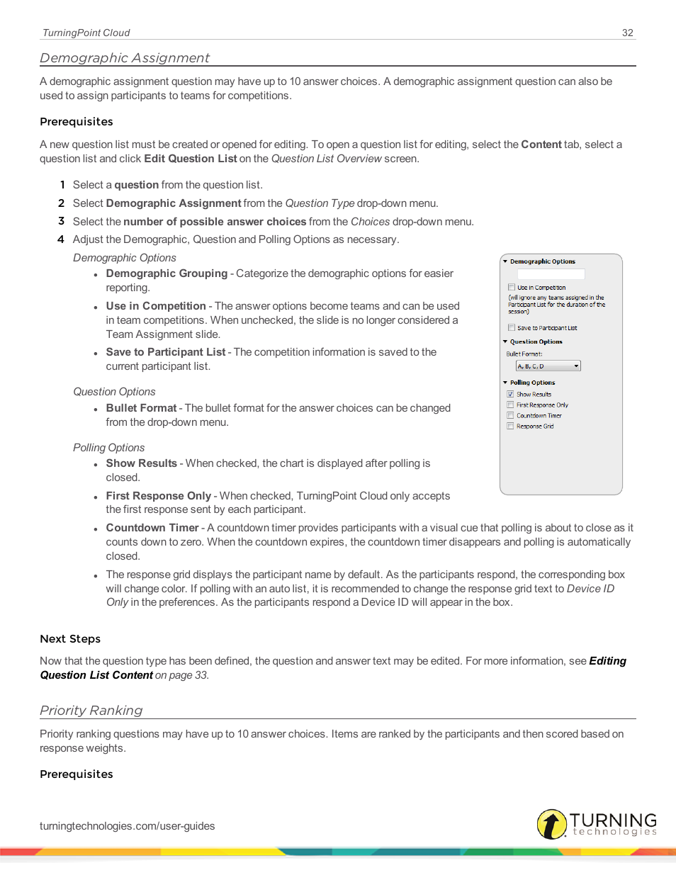 Demographic assignment, Priority ranking | Turning Technologies TurningPoint Cloud User Manual | Page 32 / 161