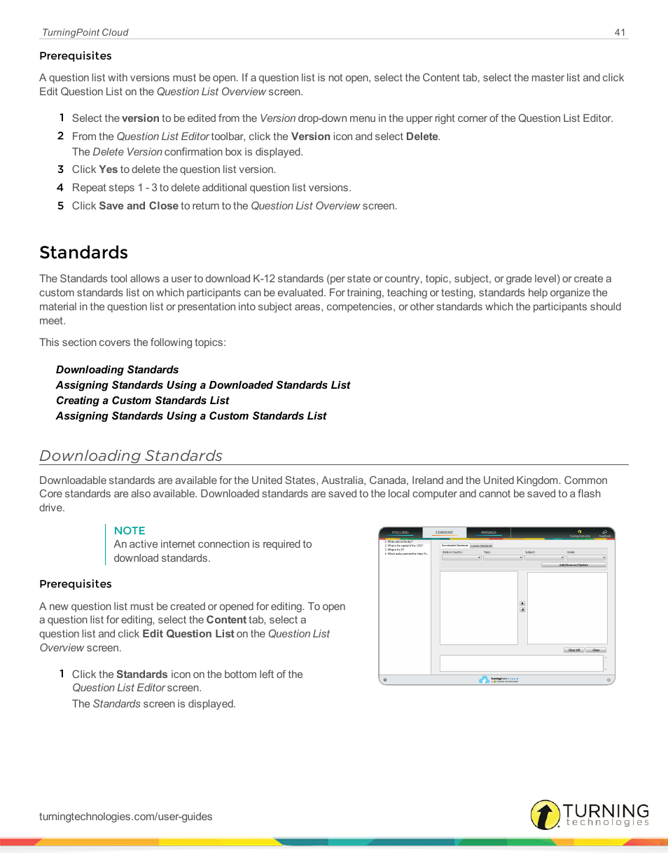 Standards, Downloading standards | Turning Technologies TurningPoint Cloud User Manual | Page 41 / 161