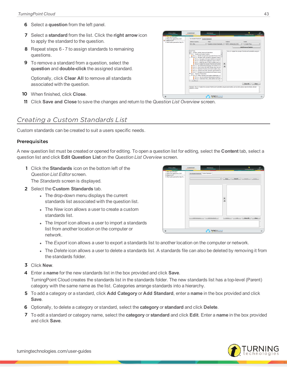 Creating a custom standards list | Turning Technologies TurningPoint Cloud User Manual | Page 43 / 161