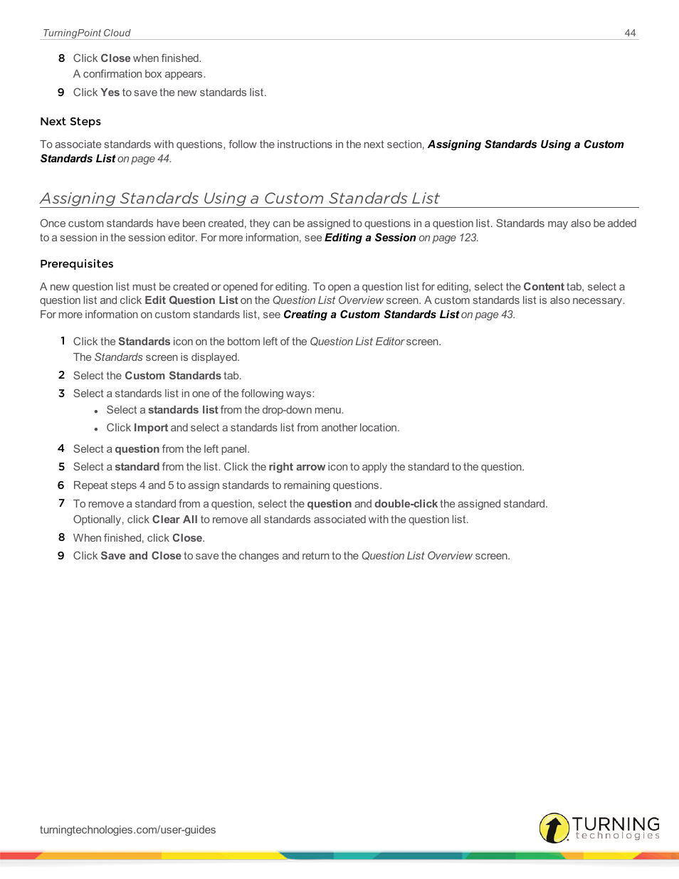 Assigning standards using a custom standards list | Turning Technologies TurningPoint Cloud User Manual | Page 44 / 161